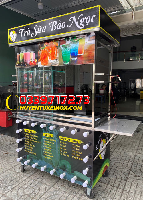 Xe trà sữa lưu động mẫu đẹp giá rẻ - Xe trà sữa inox 304 không han rỉ - Bảo hành trọn đời 3 tu tra sua tran chau 3